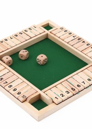 Portable 4-Sided Wooden Shut The Box Game – Dice Strategy Game for Kids & Adults