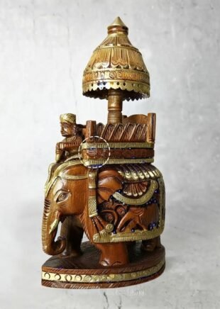 Regal Brown & Gold Elephant Ambari Sculpture – Handcrafted Elegance