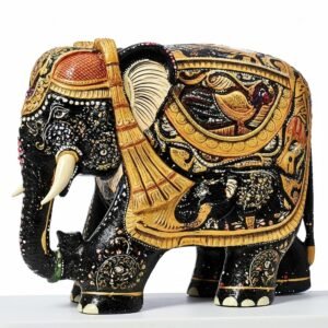 royal-black-gold-wooden-elephant-figurine