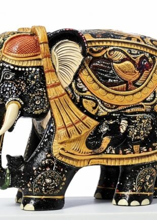 Royal Black & Gold Wooden Elephant Figurine – Antique-Style Limited Edition