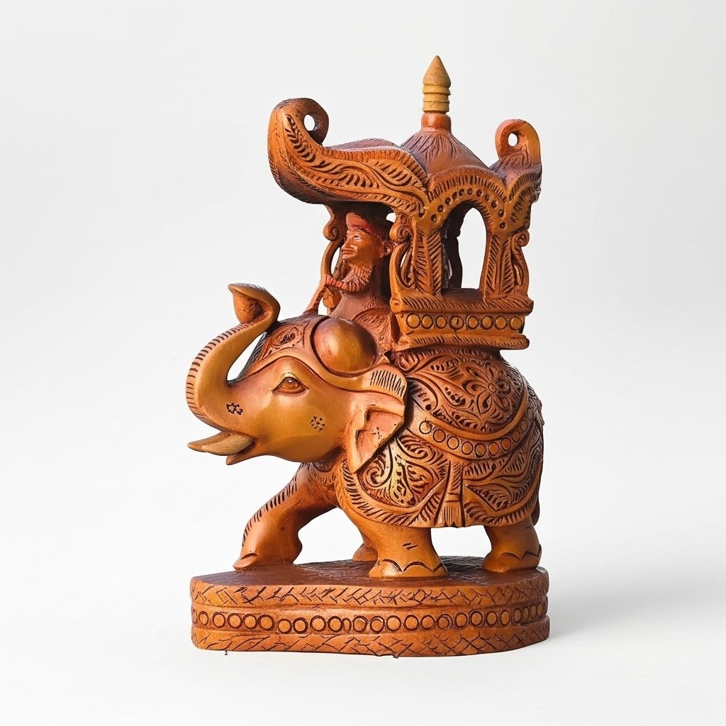 Royal Indian Wooden Elephant with Howdah – Handcrafted Décor (8 Inch)
