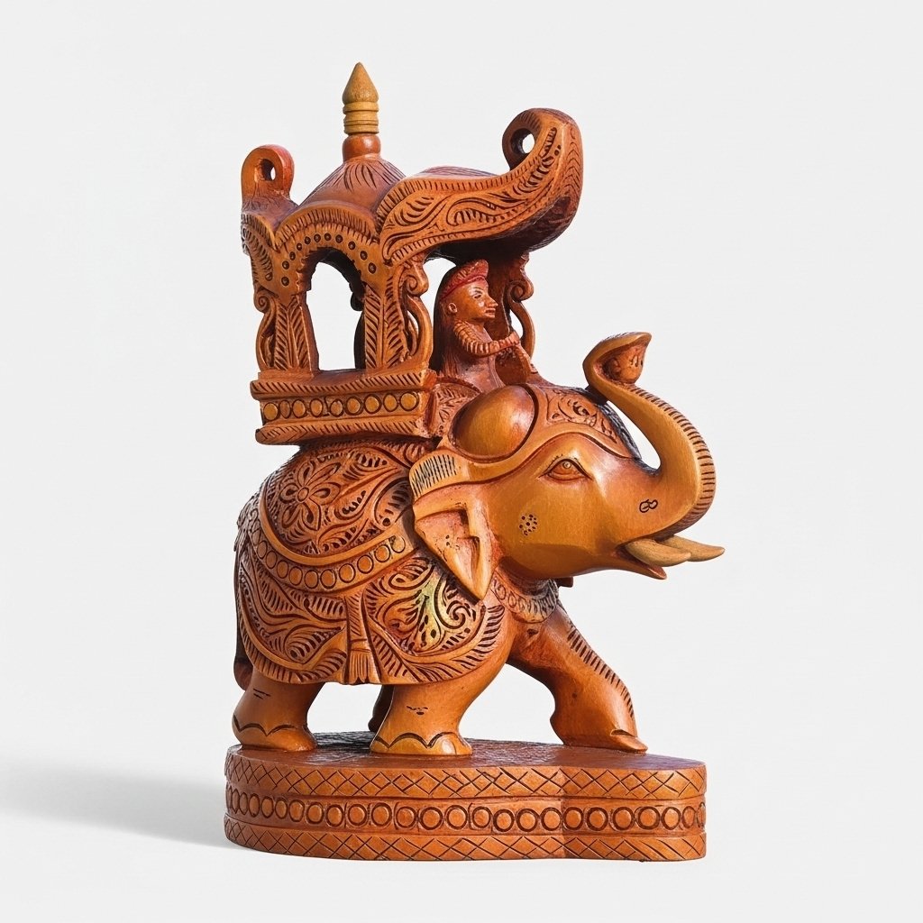 Royal Indian Wooden Elephant with Howdah – Handcrafted Décor (8 Inch)