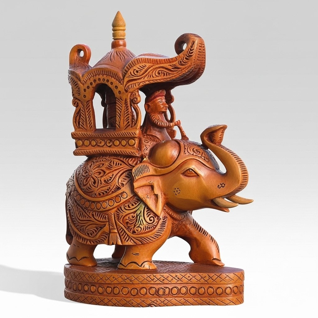 Royal Indian Wooden Elephant with Howdah – Handcrafted Décor (8 Inch)