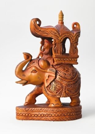 Royal Indian Wooden Elephant with Howdah – Handcrafted Décor (8 Inch)