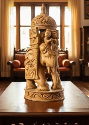 Royal Wooden Shikari Ambari Elephant – 12-Inch Handcarved Masterpiece