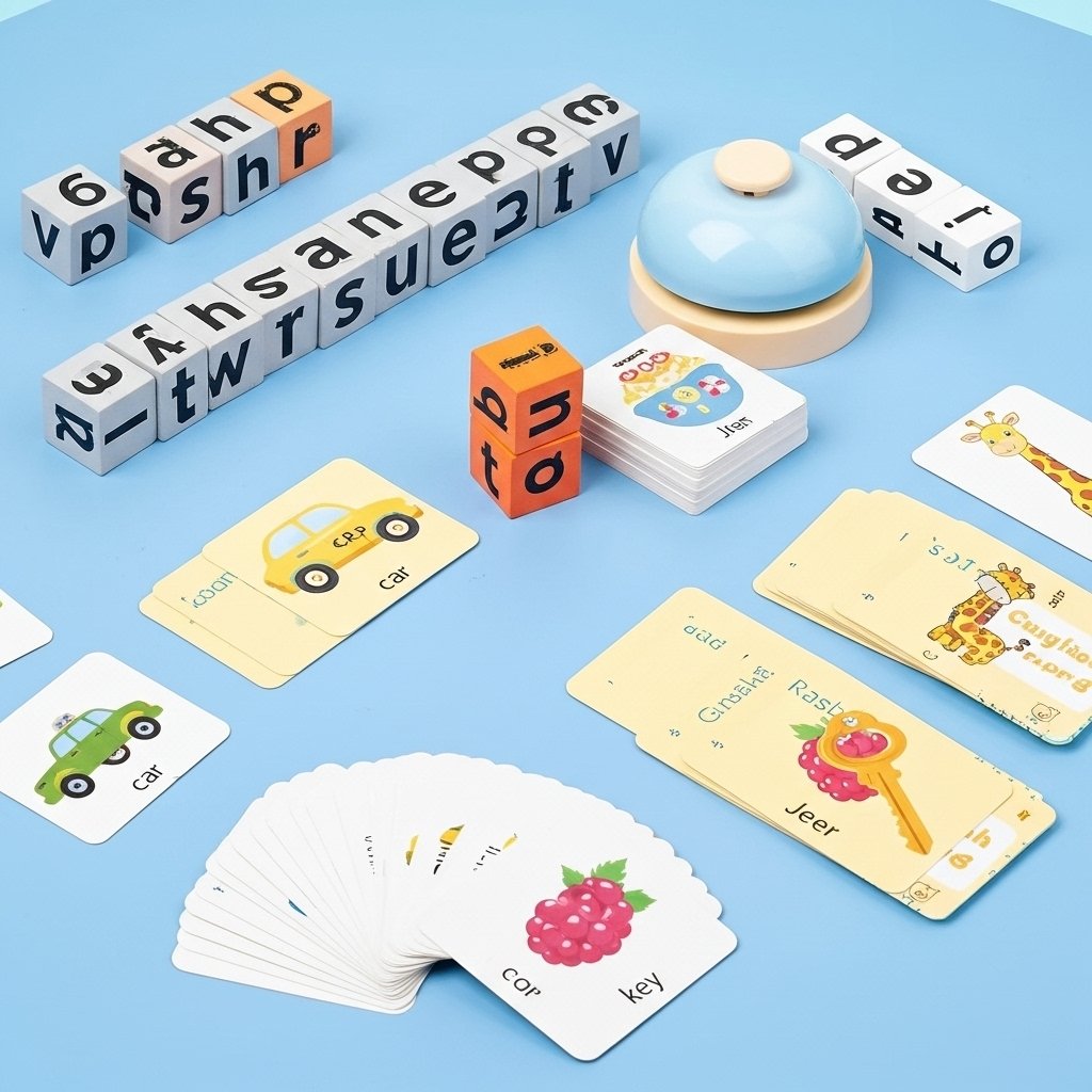 Spelling Puzzle Game for Kids – Word Blocks & Flashcard Learning Set