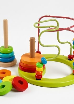 Wooden 2-in-1 Bead Maze & Rainbow Stacking Tower – Montessori Learning Toy