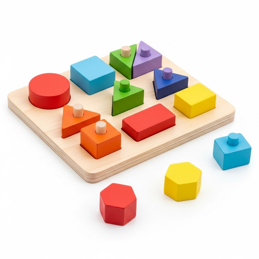 Wooden 3D Geometric Shapes Puzzle – Colorful Learning Board