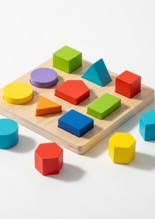 Wooden 3D Geometric Shapes Puzzle – Colorful Learning Board