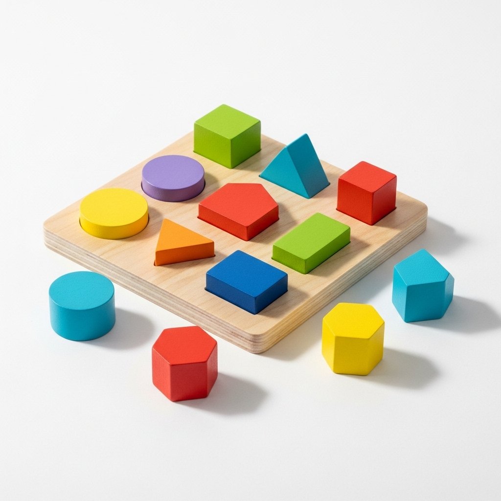 Wooden 3D Geometric Shapes Puzzle – Colorful Learning Board
