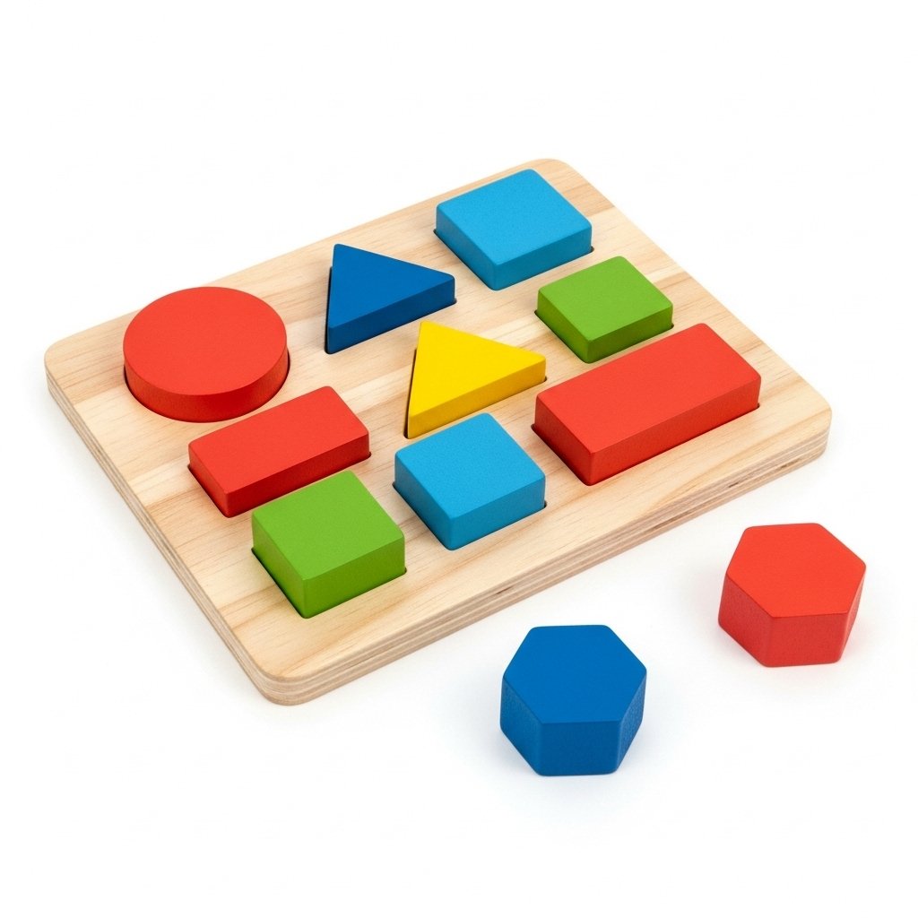 Wooden 3D Geometric Shapes Puzzle – Colorful Learning Board