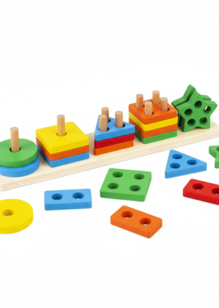 Wooden 5-Shape Stacking & Sorting Puzzle – Column Learning Toy