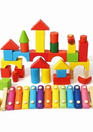 Wooden Building Blocks Set – 50-Piece Colorful Creative Play Kit