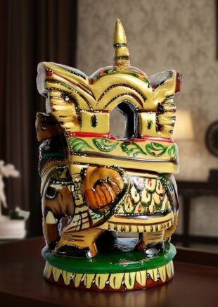 Wooden Mysore Ambari Elephant Statue – 3-Inch Royal Collectible